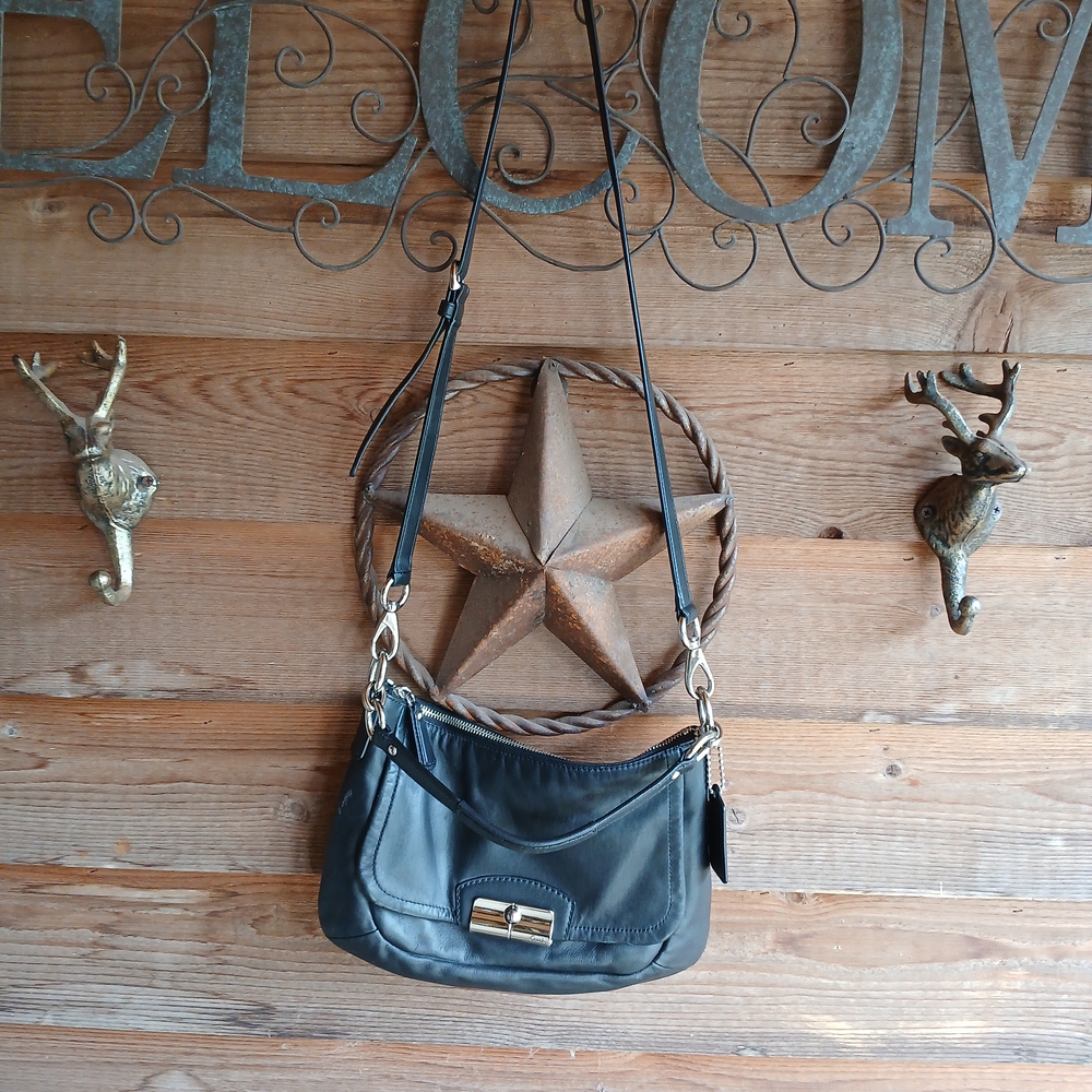 Coach Black Leather Kistine Crossbody Bag with Silver Accents